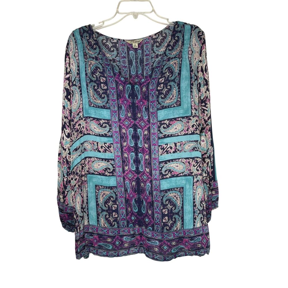 Lucky Brand long sleeve paisley print peasant tunic top, size 2X, EUC